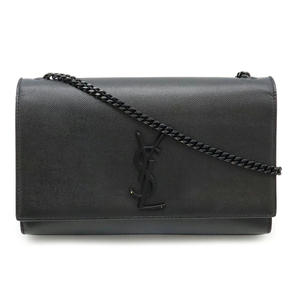 SAINT LAURENT PARIS YSL Yves Kate Chain Shoulder Bag Leather Black